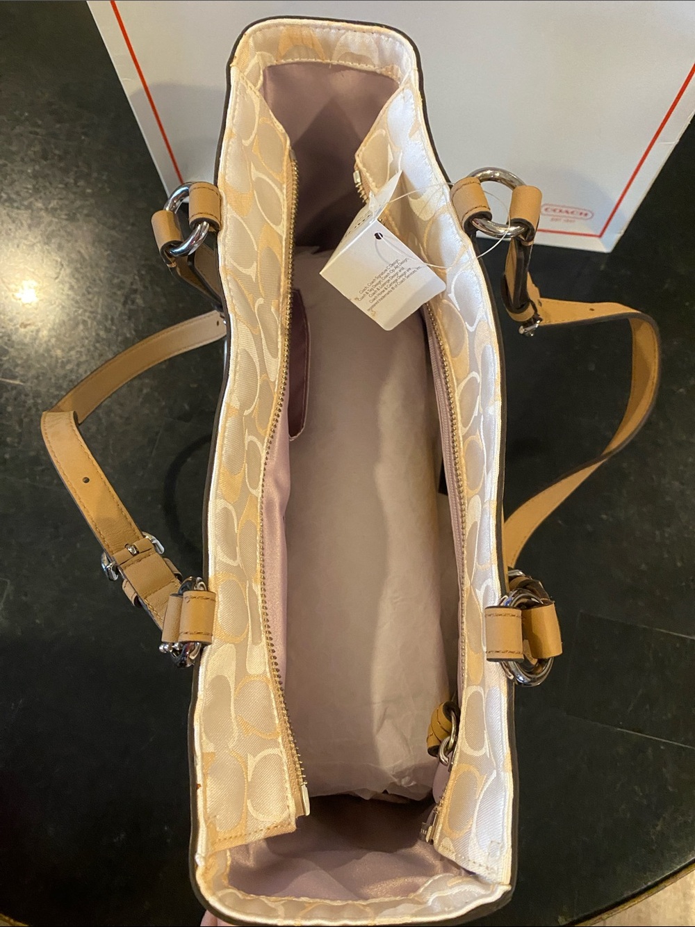 NWT Coach Y2K Beige Signature Tote with Leather Trim Original Box - Picture 10 of 16